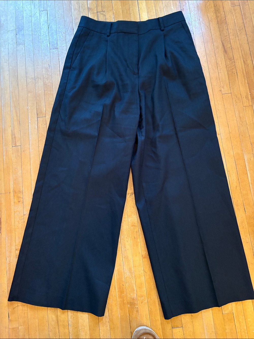 Ann Taylor Black Wide-Leg Pleated Trousers